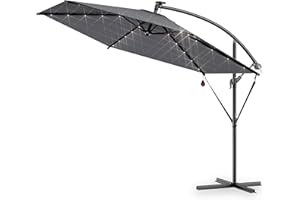 Kingsleeve® Ampelschirm LED Beleuchtung UV Schutz 80+ Solar Ständer Schutzhülle 300cm Groß Kurbel Balkon Terrasse Gartenschirm Sonnenschirm Anthrazit
