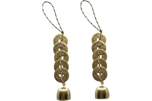SHIRENE Campanas de Viento Feng Shui,2 PCS Decoración China Feng Shui con 5 Monedas del Emperador,Campanas Colgantes de Metal para Jardín,Campana de Buena Suerte para Exterior e Interior,Regalo de Amistad