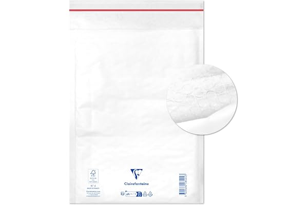 Clairefontaine 7344C - Paquet de 10 Pochettes Blanches Matelassées de Film à Bulles 180x260 mm - 90g/m²