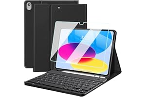 Nanhent Clavier Coque + Verre Trempé pour iPad 10ème Génération 10.9 Pouces 2022, AZERTY Français Amovible Bluetooth sans Fil Clavier Étui Housse avec Pen Holder et Protection écran (Noir)