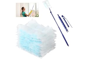 Euleryoo Panni Catturapolvere, 50 Pezzi Ricariche per Spolverino, 1 Manico e 50 Piumini Duster, Duster Piumini Catturapolvere, Ricariche per spolverini usa e getta ricariche per Pulizia Tetti