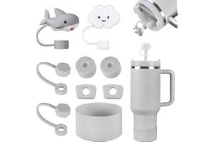 FOSFUKEER Stanley Cup, set di accessori contiene 6 tappi in silicone a prova di perdite, 2 coperchi in paglia, 1 custodia in silicone per Stanley Cup da 1,2 l e 850 ml, coppe non incluse (cenere)