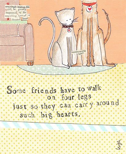 Cat & Dog Four Legged Friends Card - Curly Girl Design Card