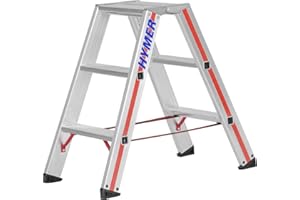 Hymer Stufenstehleiter 2x3 Sprossen (beidseitig begehbar, verstärkte Stufen, massive Gelenke, Spreizsicherung) 802406