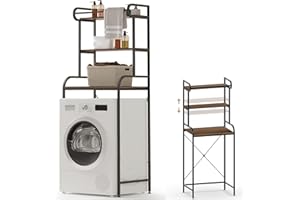 HAUSPROFI Regal Waschmaschine, Regal über Waschmaschin, Waschmaschinenregal mit Kleiderstange, Verstellbare Trennwände und Füße, Abgerundete Ecken, Metall Holzwerkstoff, 70L x 50B x 180H cm (Schwarz)