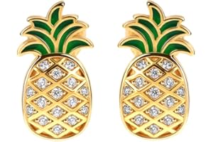 LINSTER Collar de piña/Pendientes de piña/Piña Tobilleras para Mujer Plata de ley 925 Chapado en oro de 14 k Regalos de joyería de playa de verano para Mujer