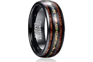 NUNCAD Bague Noir en Tungstène avec Opale/Bois/Lapis Lazuli/Coquilles d'abalone, Bague Homme/Femme pour Mariage Fiançailles Bijoux Mode