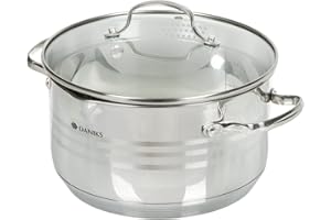 ‎DANIKS DANIKS Tokio Garnek ze Stali Nierdzewnej 4.75 L, Ø 22 cm | Rondel Indukcyjny ze Szklaną Pokrywką | Garnek z Dzióbkiem do Gotowania ze Skalą Pomiarową