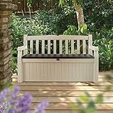 Peso: 14,75 kgs. BANCO EDEN GARDEN BENCH  Banco y arcón de ordenación exterior imitación madera. Fácil montaje mediante sistema click. Refuerzos metálicos en zona de asiento. 265 L de capacidad. 140x60x84 cms