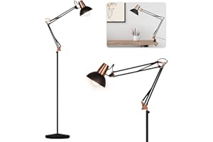 FIRVRE Piantana Lampada da Terra Vintage con una Clip, Lampada da Lavoro con Braccio Metallico Regolabile-Lampada da Terra e Lampada a Morsetto 2 in 1-per Soggiorno Camera da Letto Ufficio