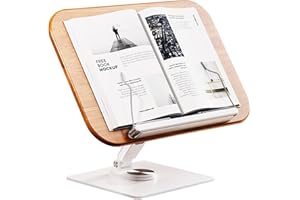 Zienstar-Soporte de Madera para Leer,Soporte para Libros de Cocina,Giratorio 360° Base de Aluminio,Plegable y Portátil para Oficina,Revista,Recetas