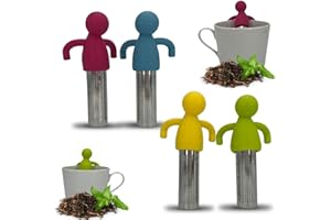 TIRIMBELES Infusor de Té de Silicona y Acero Inoxidable 4 unidades, Colador de Té Original y Divertido, Infusionador para Té Suelto, Filtro de Infusiones para Tazas, Filtro de Té para Taza (4 colores)
