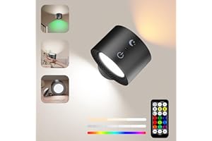 CHEDUX Aplique Pared Interior, Ambiental RGB Lámpara de Pared Recargable con 9 Colores, Apliques Pared Dormitorio con Control Remoto y Tactil, Función de Temporizador y Giratorio 360° Lampara Mesita Noche