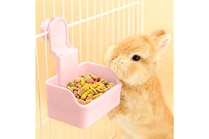 TOKAYIFE Bol pour Lapin, Bol à Eau pour Cage, Bol Alimentation et Eau 2-en-1 pour Chiot, Chat, Lapin, Cochon d'Inde, Furet et Autres Petits Animaux (Rose)