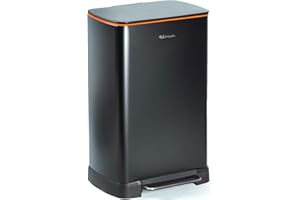 Homra Poubelle de Cuisine à Pédale 30l Koniq | Filtre Anti-Odeur | Système de Déchets en Inox | | Seau Intérieur 30 Litres | Fermeture Amortie | Rectangulaire | Acier Inoxydable | Noir