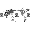 Garneck World Map Wall Clock Modern Multiple Clock New York London Zone Clock for Home Office (No Battery) Black 140X65cm