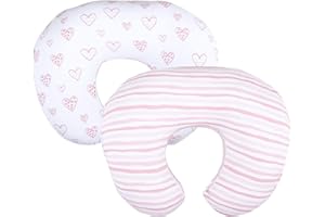 SPRINGSPIRIT Confezione da 2 federe per cuscino per allattamento, in 100% cotone jersey elasticizzato, con cerniera grande, ultra morbide, adatte per cuscini per allattamento Chicco Boppy e Widgey, rosa