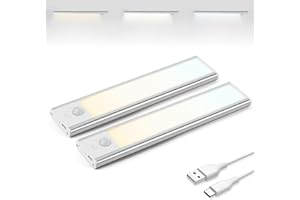 Brendz Schranklicht mit Bewegungsmelder, LED Unterbauleuchte, 3 Farbtemperaturen, Led Lichtleiste Batterie Aufladbar, Dimmbare Schrankbeleuchtung für Küche Kleiderschrank Flur Treppe, 2 x 20cm