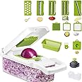Vegetable Chopper, AUELEK 12 in 1 Onion Mincer Chopper Dicer Mandoline Slicer, Fruit Food Chopper Vegetable Spiralizer Onion Cutter,Veggie Slicer Manual for Garlic, Cabbage, Carrot, Potato - White