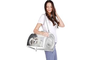 PETCUTE Trasportino per Cane e Gatto, Traspirante Con Tracolla Regolabile, Morbido per Animali Domestici, Trasparente e Confortevole Borsa da Viaggio