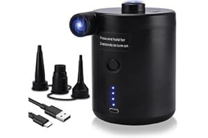 TECHSHARE Electric Air Pump for Inflatables, Electric Pump with Fast Inflating/Deflating, 4000mAh Battery Blow Up Bed Pump with 3 Nozzles for Paddling Pool, Airbed, Mattress,Swimming Pool
