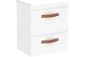 Yawinhe 2 Pcs Cajas de Almacenaje con Tapa, Almacenamiento de Ropa, Plegables, Organizador Armario, para Dormitorios, Blanco, 33x23x20cm, SNK018WLS-2
