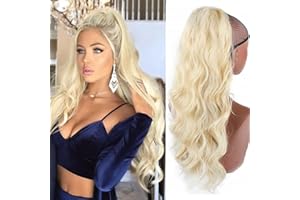 YEESHEDO blonde Longue extension de cheveux naturelle ondulée ponytail pour femmes, blond cordon postiches Clip en queue de cheval postiche résistant à la chaleur 24 pouces (Couleur:613#)