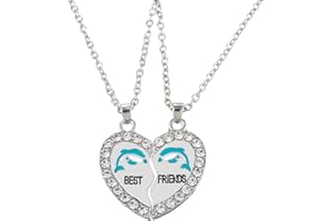 HOUSWEETY 2 Pcs Collier d'Amitie Forever Pendentif Coeur Briser Couple Puzzle Dauphin best friends pour Femme Fille