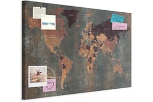 murando - Pannello di Fibra con Puntine - Mappa Mondo 120x80 cm 1 Pezzo - Bacheca & Quadro su tela in un uno - Decorativo per Parete - Lavagna Grande per le Note Ufficio - Terra k-A-0057-v-b