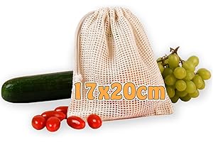 Cottonbagjoe ,,Zero Waste'' | 17x20 cm borse di tessuto | borse riutilizzabili per pane, frutta e verdura in cotone organico | borse a rete sostenibili con coulisse per la spesa e lo stoccaggio