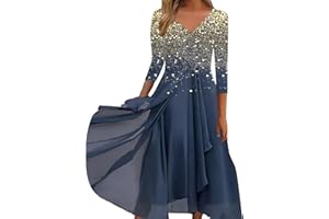 BOTCAM Robe décontractée pour femme - Col en V - Manches longues - Robe en dentelle à paillettes - Robe de cocktail - Robe de bal festive - Robe de demoiselle d'honneur - Pour mariage - Robe de soirée midi -