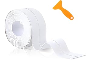 Chiosa Joint Silicone Blanc Salle de Bain, 5m*38mm Joint Baignoire, Ruban D'étanchéité, Anti-Moisissure et Imperméable, Plinthe Souple Autoadhésive Adapté à la Cuisine, les Toilettes, le Coin