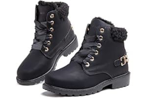 Hitmars Botte Femme Hiver Fourrure Bottines Neige Plates Snow Boots Chaudes Chaussures Montantes a Lacet Antidérapant Mode Noir Marron Gris Rose 36-43 EU