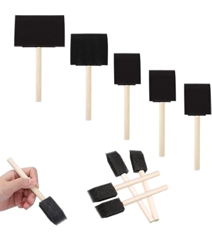 25 Pièces Poignée En Bois Éponge Peinture,Pinceaux Éponge