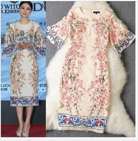 Robe imprimée Sacura, robe soirée coctail, robe mi-longue manches evasees, robe imprimée fleurs - Multicolore, Taille XS