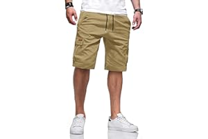 TARAINYA Cargo Short Homme éTé Coton Cordon de Serrage avec 6 Poches Taille Elastique Casual Short