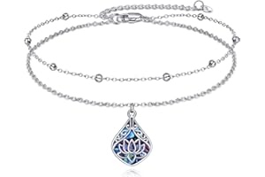 POPLYKE Cavigliera da donna in argento sterling 925, con pietra di luna, per ragazze, a doppio strato, con pietra di luna, idea regalo per l'estate e la spiaggia