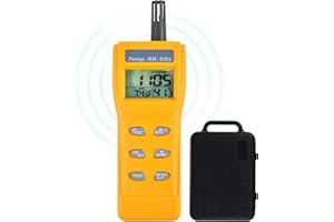 DANOPLUS Medidor de CO2 de mano, detector de CO2, monitor digital de CO2 de 0 a 9999 ppm, medidor de temperatura y humedad, detector de dióxido de carbono con sensor NDIR, alarma de zumbador y función