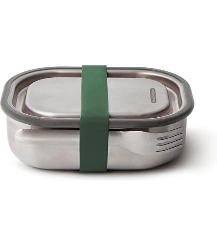 BLACK + BLUM - Contenitore per pranzo rettangolare ermetico - Inox compatibile con forno a microonde, lavastoviglie, freezer, coperchio sicuro - 600 ml - grigio/rosso