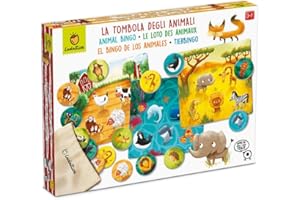 Ludattica Tombola degli animali Tombola per bambini | Bingo con sacchetto in stoffa e cartelle ambienti | Gioco educativo per bambini 3-6 anni | Memo game | Made in Italy