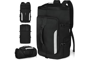 KYYLZ 45L Sporttasche Damen Herren, Groß Reisetasche mit Schuhfach und Nassfach Travel Duffle Bag mit Rucksack Weekender für Sporturlaub, Reisen, Fitnessstudio, Schwimmen, Schwarz