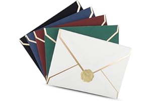 QGGTQG Sobres de 50 unidades, multicolor, 18,5 x 13,5 cm, sobres de invitación con solapa en V y borde dorado para bodas, invitaciones, graduaciones, fiestas
