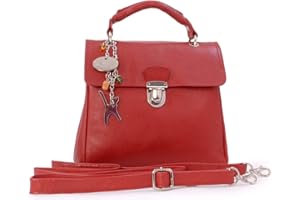 Catwalk Collection Handbags - Vera Pelle - Borsa a Tracolla/Borse a Mano/Spalla/Con una Cinghia Regolabile e Rimovibile - Con Ciondolo a Forma di Gatto - Pandora