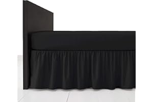 AmigoZone - Lenzuolo con mantovana giroletto con volant, in policotone, tinta unita (nero, super king size)