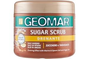 GEOMAR | Sugar Scrub Corpo Drenante, Con Sale Marino, Sale di Epsom, Olio di Argan ed estratti di Zucchero e Tarassaco, 95% di Origine Naturale, Made in Italy, 600 g
