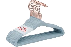 ‎WELLONG Wellong Kinderkleiderbügel, 28 cm Baby-Samtbügel mit 360°-Drehhaken, rutschfeste Kleiderbügel Samt, platzsparende Kleiderbügel für Säuglinge und Kleinkinde, 16 Stück Blau (Rosengold-Haken)