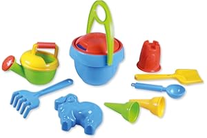 Lena 5420 Happy Sand zestaw do zabawy dla chłopców i dziewczynek od 2 lat, zabawka plażowa z wiaderkiem, sitkiem, łopatką, grabie, odlewniczą, łyżką do lodów, 2 torebki i 2 formy, wielokolorowy