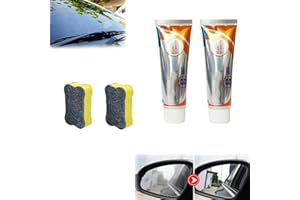 GOKAME Glass Oil Film Removing Paste 50ml, Car Windshield Oil Film Cleaner, Glass Stripper Water Spot Remover, Automotive Glass Oil Film Remover, Glass Clear Windshield Cleaner Paste with Sponge (2pcs)