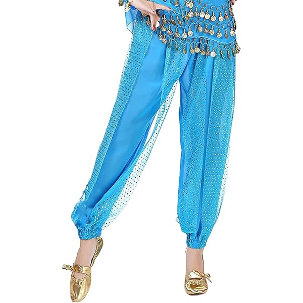 Pantalon Jasmine Mujer Pantalón Bombacho Transparente Con Lentejuelas Y Monedas - Para Danza Del Vientre O Disfraces De Las Mil Y Una Noches Pantalon Transparente