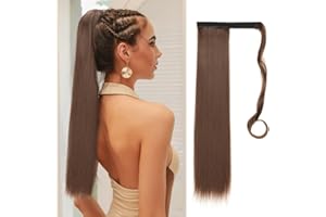 HIOQFR Extension Coda Capelli Coda Finta Capelli Liscia 55 cm Posticci per Capelli Finti Donna Lunga estensione Coda di Cavallo Extension Ponytail Code Finte per Capelli Sintetica -marrone